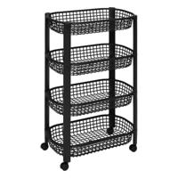 5Five Keuken/badkamer trolley 4 laags - L46 x B25 x H79 cm - zwart - kunststof - met wielen