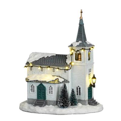 Wooden church battery operated l20xb14xh22,5cm - Luville