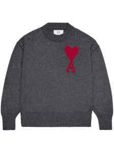 AMI Paris pull en laine à logo intarsia - Gris