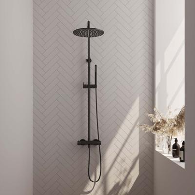 Regendoucheset Opbouw Brauer Black Carving 30 cm Thermostatisch met Staaf Handdouche Geborsteld Mat Zwart Brauer