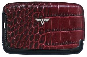 Tru Virtu Leather Card Case Croco Bordeaux Tassel