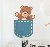 Muursticker Teddybeer in zak Muursticker Teddybeer in zak