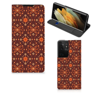 Samsung Galaxy S21 Ultra Hoesje met Magneet Batik Brown