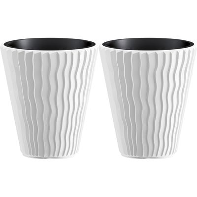 Plantenpot/bloempot Sand Waves - 2x - buiten/binnen - kunststof - wit - D39 x H43 cm