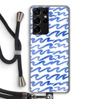 Blauwe golven: Samsung Galaxy S21 Ultra Transparant Hoesje met koord