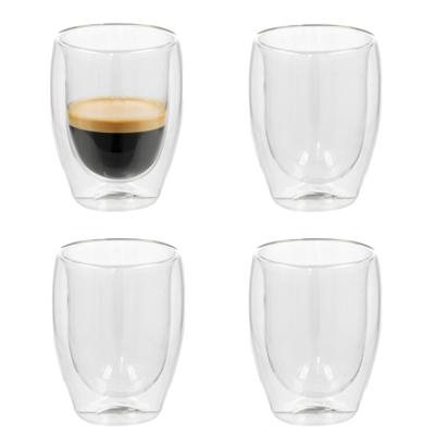 Gerimport Theeglazen Luz - 4x - dubbelwandig - glas - 350 ml - D9 x H12 cm