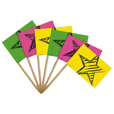 Neon kartonnen hapjes / verjaardag prikkers - cocktailprikkers - 72x stuks - felle kleuren