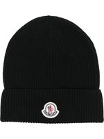 Moncler bonnet en maille à patch logo - Noir - thumbnail