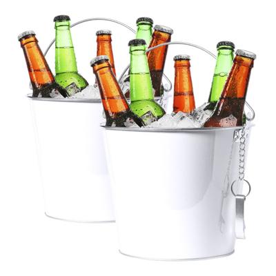 IJsemmer/bierkoeler - 2x stuks - 6L - metaal - wit - met flesopener - wijnkoeler - drankkoeler