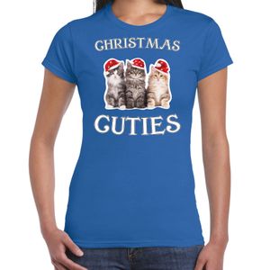 Kitten Kerst t-shirt / outfit Christmas cuties blauw voor dames