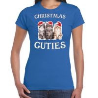 Kitten Kerst t-shirt / outfit Christmas cuties blauw voor dames