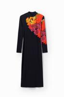 Geribde midi-jurk bloemen - BLACK - XL Geribde midi-jurk bloemen - BLACK - XL