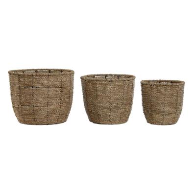 Plantenbakkenset Home ESPRIT Bruin Vezel Tropisch 31 x 31 x 24 cm