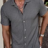 Bon&Bon Men's Brown Short Sleeve Casual Shirt | Lapel Collar Top Grey / XL