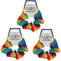 Haarbandje scrunchie - 3x - Gay Pride/Regenboog thema kleuren - polyester - thumbnail