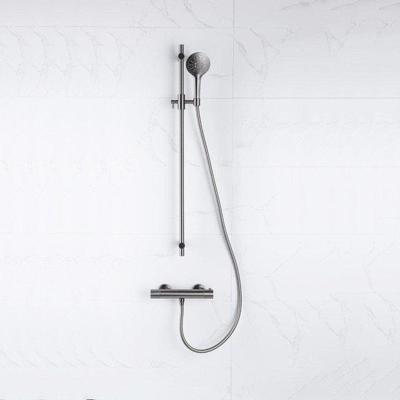 Fortifura Calvi douchekraan met glijstangset met ronde handdouche, metalen doucheslang Geborsteld Gunmetal PVD SW767491/SW799451/SW706207/SW767285
