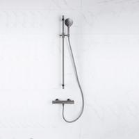 Fortifura Calvi douchekraan met glijstangset met ronde handdouche, metalen doucheslang Geborsteld Gunmetal PVD SW767491/SW799451/SW706207/SW767285
