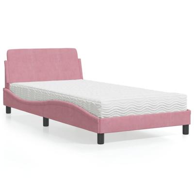 Bed met matras fluweel roze 100x200 cm