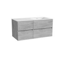 Storke Edge zwevend badmeubel 110 x 52 cm beton donkergrijs met Mata asymmetrisch rechtse wastafel in solid surface mat wit