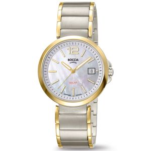 Boccia 3332-02 Horloge Solar titanium zilver-goudkleurig-parelmoer 35 mm
