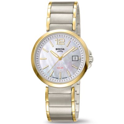 Boccia 3332-02 Horloge Solar titanium zilver-goudkleurig-parelmoer 35 mm