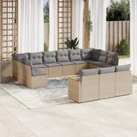 13-delige Loungeset met kussens poly rattan beige