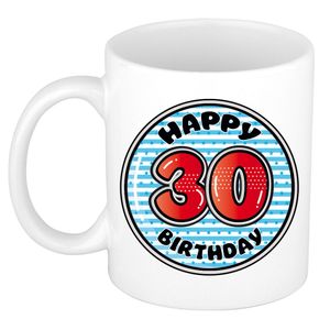 Verjaardag cadeau mok - 30 jaar - blauw - gestreept - 300 ml - keramiek   -