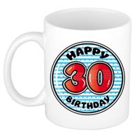 Verjaardag cadeau mok - 30 jaar - blauw - gestreept - 300 ml - keramiek   - - thumbnail