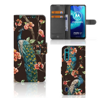 Motorola G8 Power Lite Telefoonhoesje met Pasjes Pauw met Bloemen - thumbnail