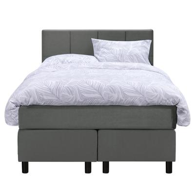 Leen Bakker - Boxspring Liv Geblokt - 120x200 Cm - Ronde Poot - Stof/Velvet - Grijs