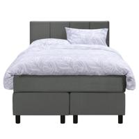 Leen Bakker - Boxspring Liv Geblokt - 120x200 Cm - Ronde Poot - Stof/Velvet - Grijs