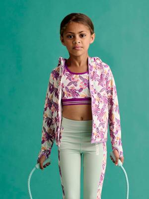 Sport sweatshirt met rits en bloemenprint in technisch materiaal ecru