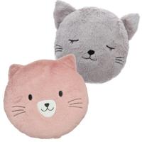 Dieren sierkussens kinderkamer - kat/poes - roze/grijs - 30/27 cm - polyester Dieren sierkussens kinderkamer - kat/poes - roze/grijs - 30/27 cm - polyester