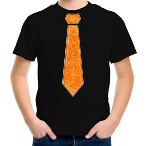 Verkleed t-shirt voor kinderen - glitter stropdas - zwart - jongen - carnaval/themafeest kostuum