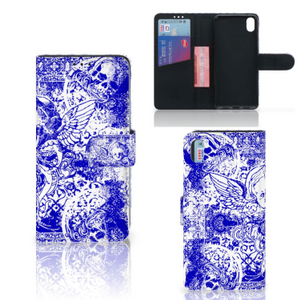 Telefoonhoesje met Naam Xiaomi Redmi 7A Angel Skull Blauw