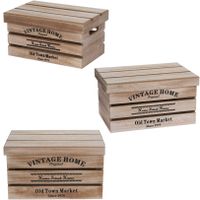 3x Houten opbergkisten met deksel 30cm/36cm/42cm   -