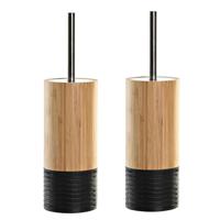 Items Toiletborstel in houder - 2x - bamboe hout - bruin zwart - 37 x 10 cm