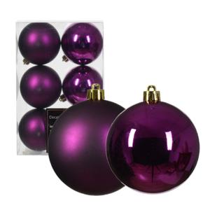 Decoris Kerstballen - 6x st - paars - D8 cm - kunststof - kerstversiering