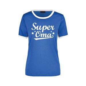 Super oma cadeau ringer t-shirt blauw met witte randjes voor dames - Verjaardag cadeau XL  -