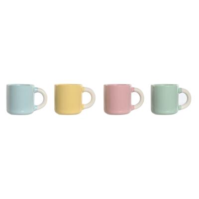 Set van koffiekopjes Home ESPRIT Geel Blauw Groen Roze Porselein 110 ml 4 Onderdelen