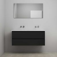 On-Line Badkamermeubelset - 120 cm - Voorgemonteerd - Acryl Wastafel - Kraangat naar Keuze - Spiegel - Mat Zwart