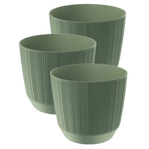 3x stuks moderne carf-stripe plantenpot/bloempot kunststof dia 17 cm/hoogte 15 cm groen