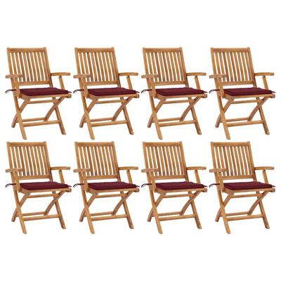 Tuinstoelen 8 st inklapbaar met kussens massief teakhout