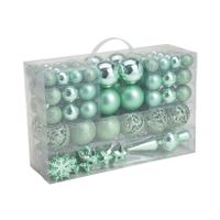 111x stuks kunststof kerstballen mint groen 3, 4 en 6 cm met piek - thumbnail