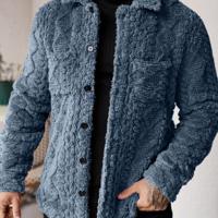 Bon&Bon Herren Teddyjacke - Flauschige Flanell Winterjacke in Blau Blau / XXL