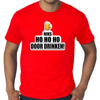 Grote maten niks ho ho ho bier doordrinken foute Kerst t-shirt rood voor heren