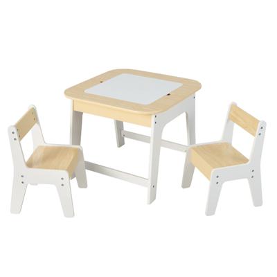 Kindertafel met 2 Stoelen 3-Delige Houten Kinderzitgroep met Dubbelzijdig Tafelblad 3-In-1 Tekentafel & Knutseltafel en Activiteitentafel