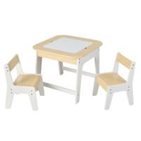 Kindertafel met 2 Stoelen 3-Delige Houten Kinderzitgroep met Dubbelzijdig Tafelblad 3-In-1 Tekentafel & Knutseltafel en Activiteitentafel