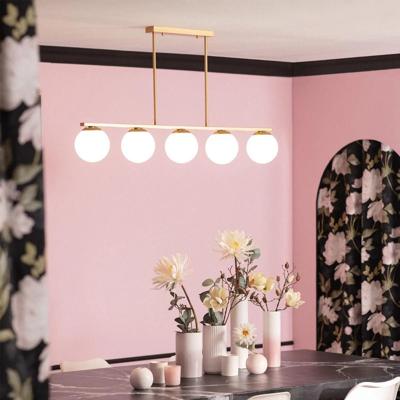 Hanglamp eettafel messing &apos;Bokor&apos; e27 opaal glas 115cm