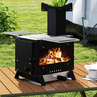 Tuinoven voor Koken Campingoven met Potsteun & Ovenpan & 2 Grillroosters Houtoven met Kijkvenster